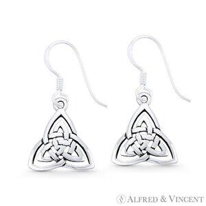 Trinity-Knot Irish / Celtic Charm Dangling Hook Earrings in 925 Sterling Silver